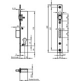 Rohrrahmenschloss Flachstulp m. Rollfalle u. Riegel, DM 25, Edelstahl