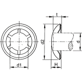 Achsenklemmring mit Kappe 8 mm Federstahl brniert, Kappe Edelstahl