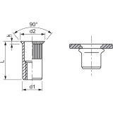 Blindnietmutter Senkkopf gerndelt Rundschaft offen M 8x19.0 Stahl verzinkt