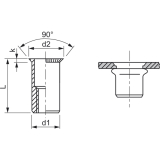 Blindnietmutter Senkkopf Unterkopfverzahnt Rundschaft offen M 5x13.0 Stahl verz.