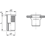 Blindnietmutter Flachkopf gerndelt Rundschaft offen M 6x14.5 Edelstahl