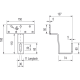 Standard Solardachhaken 150x50x5 mm Edelstahl A2 Oberflche Sandgestrahlt