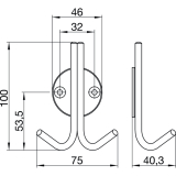 Mantelhaken Kabah mit Platte  46 mm, H 100 mm, T 40,3 mm, Edelstahl gebrstet