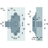 HETTICH PRESTIGE 2000 Zyl.-Kastenschloss Z23, Dornma� 25, �18, 9133917