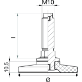 Hhenverstellschraube Stahl verzinkt mit Kunststoffteller schwarz, M10,  56 mm,