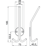 Huthaken Kabah mit Platte  46 mm, H 185 mm, T 40,3 mm, Edelstahl gebrstet
