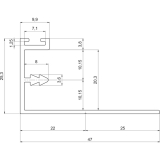 Gegen - Griffleiste zum Einnuten, L - 2600, Aluminium silber eloxiert