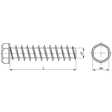 SPAX-Gewindestange 16x 800 verzinkt-blau mit Sechskantkopf und Bund