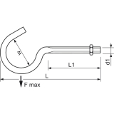 Wscheleinenhaken mit metrischem Gewinde M 8x90 verzinkt-blau mit Mutter