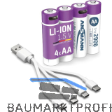ANSMANN Batterie Akku mit Ladekabel LR6 AA 1,5 Volt 4 St�ck