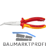 KNIPEX Flachrundzange mit Schneide, gebogen, VDE 200 mm mit Befestigungs�se