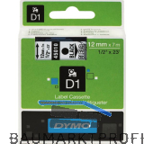 Dymo-Kassetten Beschriftungsband D1 schwarz/wei� Breite 12 mm L�nge 7 m