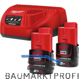 MILWAUKEE Akku-Starterset 2 x 12V / 2,0 Ah Stab-Akkus u. Ladeger�t