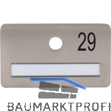 SOLIDO Namensschild ohne Spion, Bohrung � 14, Edelstahl satiniert, Gravur Nr. 29