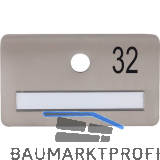 SOLIDO Namensschild ohne Spion, Bohrung � 14, Edelstahl satiniert, Gravur Nr. 32