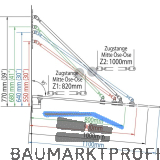 Glasvordachachsen GLVS I, Glastiefe 1100 mm, Edelstahl