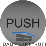 Hinweisschild PUSH, Durchmesser 60 mm, Kunststoff Edelstahl-Effekt