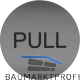 Hinweisschild PULL, Durchmesser 60 mm, Kunststoff Edelstahl-Effekt