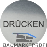 Hinweisschild DR�CKEN, Durchmesser 60 mm, Kunststoff Edelstahl-Effekt