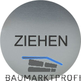 Hinweisschild ZIEHEN, Durchmesser 60 mm, Kunststoff Edelstahl-Effekt