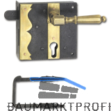 Rustikales Schlossset Newcastle PZ,rechts,DM75,Eisen verzinkt geschw�rzt/Messing