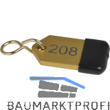 Hotelschl�sselanh�nger mit Gummi, H�he 50 mm, Gravur 1-9999, gold eloxiert