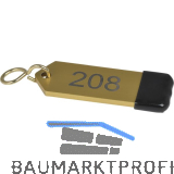 Hotelschl�sselanh�nger mit Gummi, H�he 80 mm, Gravur 1-9999, gold eloxiert