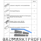 HAWA Junior 100/Z Beschlagset Holz Laufschiene L=2000 mm 1 FS Standard silber