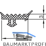 THYSSENKRUPP Syprotech Glasdichtung/Riegel 3 f�r Glas, L=60 m, EPDM schwarz