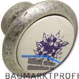 Knopf Tampa � 40 mm, Tiefe 26 mm, ZN/Kunststoff, altsilber/Blume blau