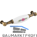 Griff Talos Breite 107 mm, Keramik/ZN wei� bemalt Rose/altvermessingt