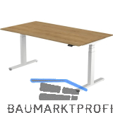 B�rotisch Evo, elektrisch verstellbar, alufarbig, Platte 1400x800 Eiche Natur