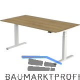 B�rotisch Amica, elektrisch verstellbar, alufarbig, Platte 1400x800 Eiche Natur