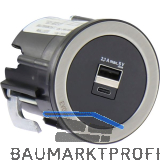 EVOline One 2fach USB Charger A+C mit Abdeckring schwarz/Edelstahl