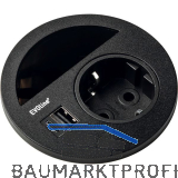 EVOline Circle80 Steckdose mit Kabeldurchgang und USB-A+C-Doppelcharger, schwarz