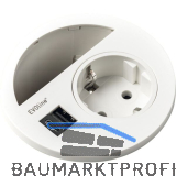 EVOline Circle80 Steckdose mit Kabeldurchgang und USB-A+C-Doppelcharger, wei�