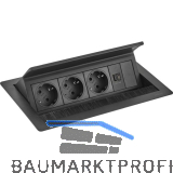 EVOline Flip Top Push DATA M 3 Steckdosen + 2 USB-Charger + Schwarz