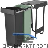 BRABANTIA Einbau-Abfallsammler Sort & Go 2 x 30 Liter Kunststoff dunkelgrau