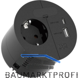 BACHMANN LOOP IN CHARGE 1 Steckdose mit USB-A/C-Charger, Schwarz