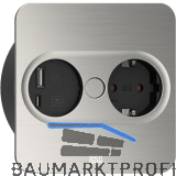 BACHMANN Einbausteckdose TWIST 2 eckig, Schukosteckdose, USB, Edelstahl Effekt