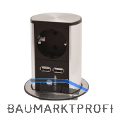 BACHMANN Steckdosenelement Elevator 1 x Schuko.- 2x USB-Ladebuchse, Edelstahl