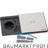 EVOline Square 80 Schuko mit USB-Charger + QI-Charger, Edelstahl