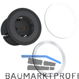 BACHMANN Steckdose PIX 1xSchuko schwarz + Zierring Edelstahl Effekt und wei�