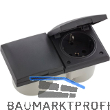 BERKER Integro Flow Doppelsteckdose, Deckel anthrazit, Steckdose anthrazit