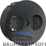 BACHMANN Einbausteckdose TWIS , 1 Stk. Schukosteckdose, + USB-Charger, schwarz