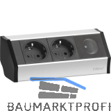 EVOline V-Dock Steckdosenelement 2 x Schuko, 1 x Schalter, Aluminium