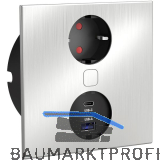 HPF Einbausteckdose Duplex-Q, 1 Stk. Schukosteckdose, + USB-Charger, Edelstahl