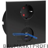 HPF Einbausteckdose Duplex-Q, 1 Stk. Schukosteckdose, + USB-Charger, schwarz