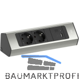 BACHMANN Steckdosenleiste Casia2 K 2-fach Schuko + USB A+C Charger Edelstahl