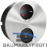 HPF Einbausteckdose Duplex-R, 1 Stk. Schukosteckdose, + USB-Charger, Edelstahl
